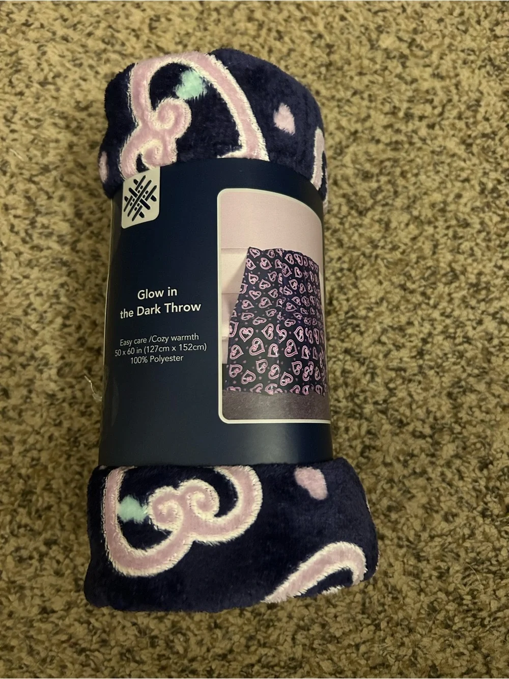 Glow in the Dark Hearts Plush Throw Blanket